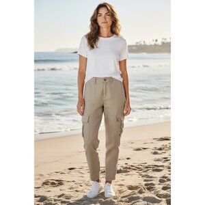 Banana Republic khaki Linen Blend Cargo Pants Size 2 Vacation Beach Coastal Safa